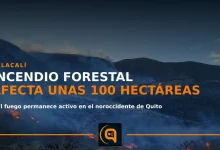 Incendio forestal en el sector Rayocucho de Calacalí, Quito