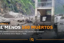 Inundación en Daños provocados por la inundación en Nepal y Tíbet tras una posible avalancha de hielo y roca.