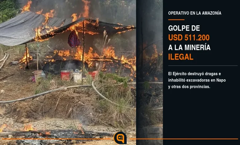 maquinaria utilizada para minería ilegal en Misahuallí durante un operativo del Ejército