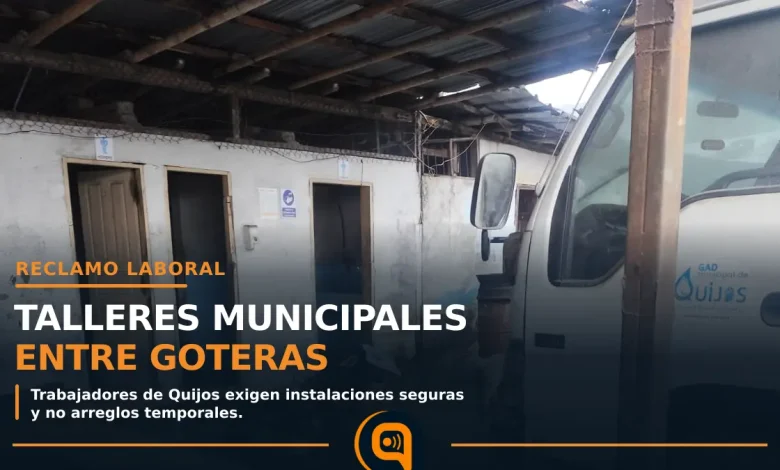 goteras en los talleres del GAD Municipal de Quijos denunciadas por trabajadores